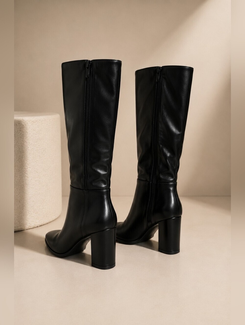 Shoe N Tale Black Knee High Block Heel Boots Size 9.5 Pointed Toe - Picture 5 of 8